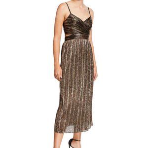 Aidan Mattox Cutout Pleated Lurex Midi Dress